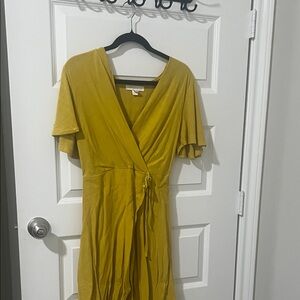 Elegant Mustard Wrap Dress